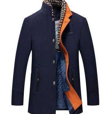 Versatile Men's Slim Fit Wool Blend Stand Collar Coat