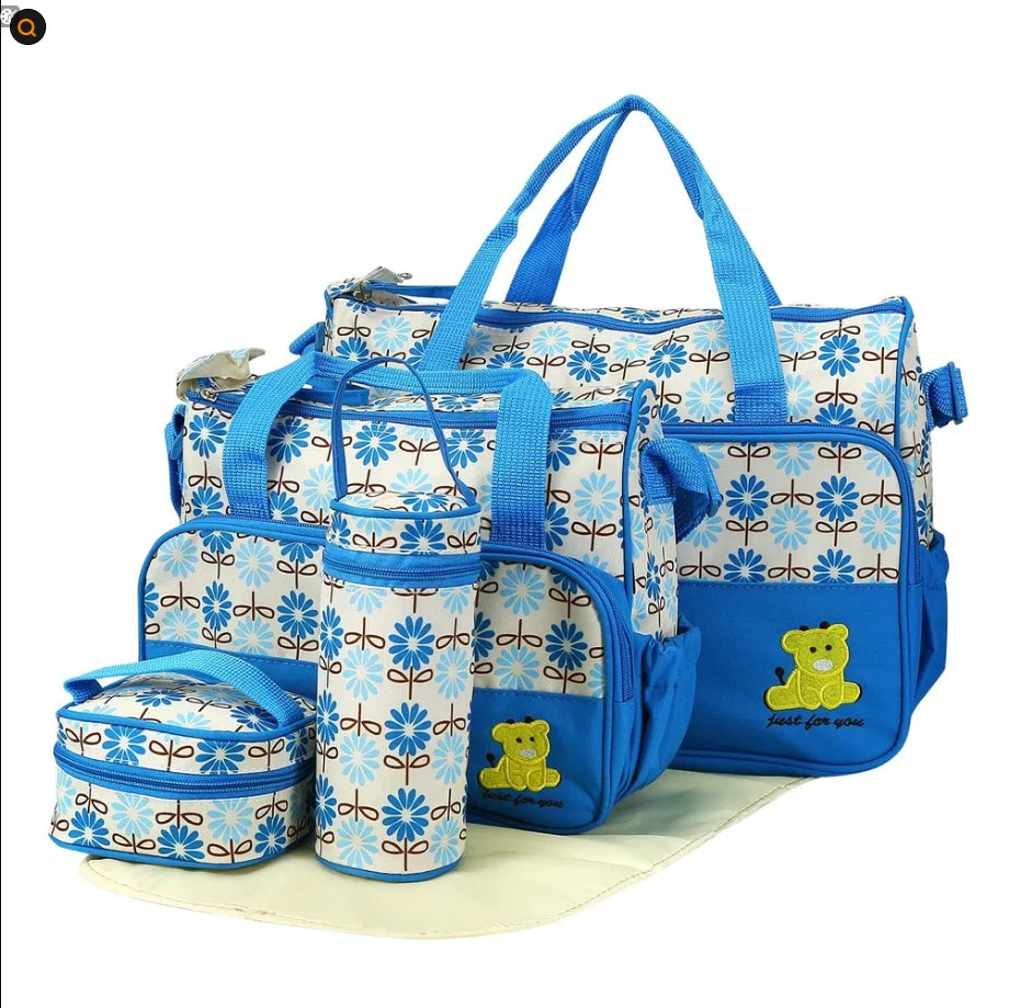 Stylish 5PCS Diaper Bag Set for Moms On-the-Go