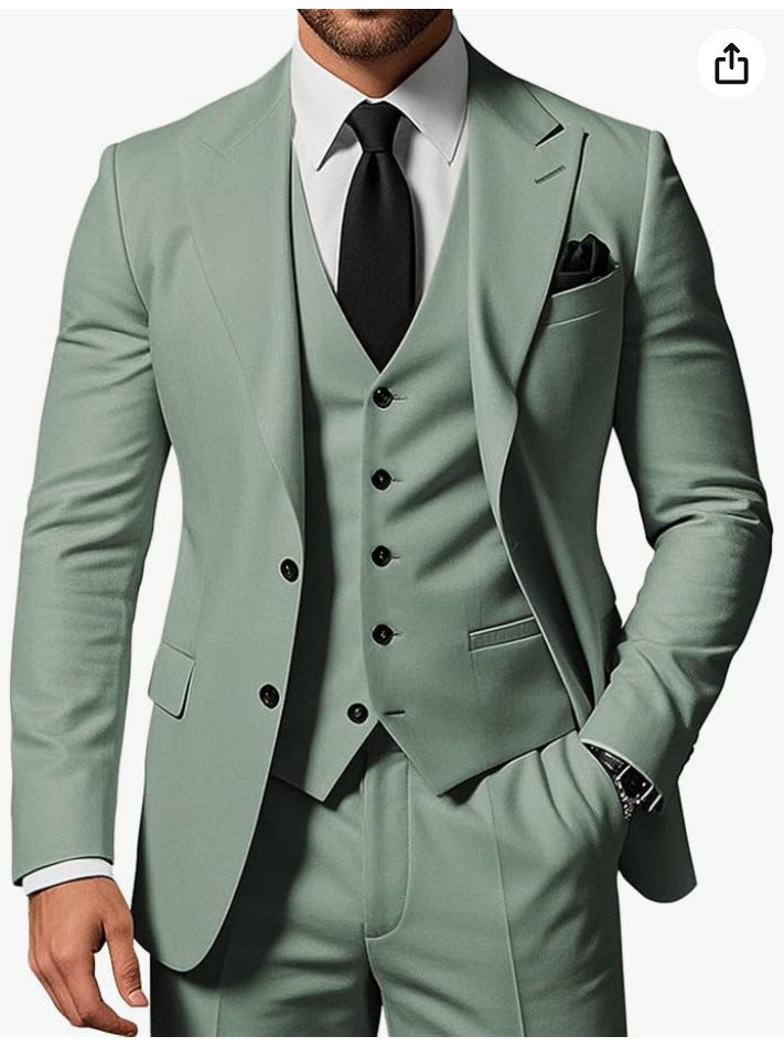 Men's Solid Color Business Jacket Vest Pants Set
