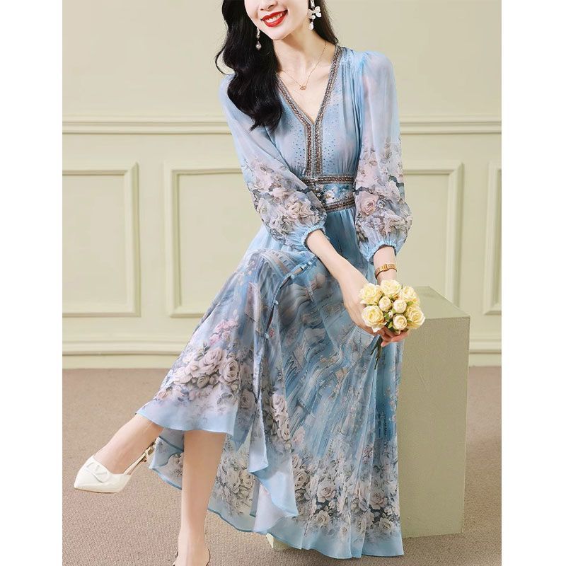 French Slimming Temperament Printed Floral Dress