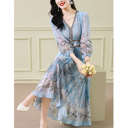 French Slimming Temperament Printed Floral Dress