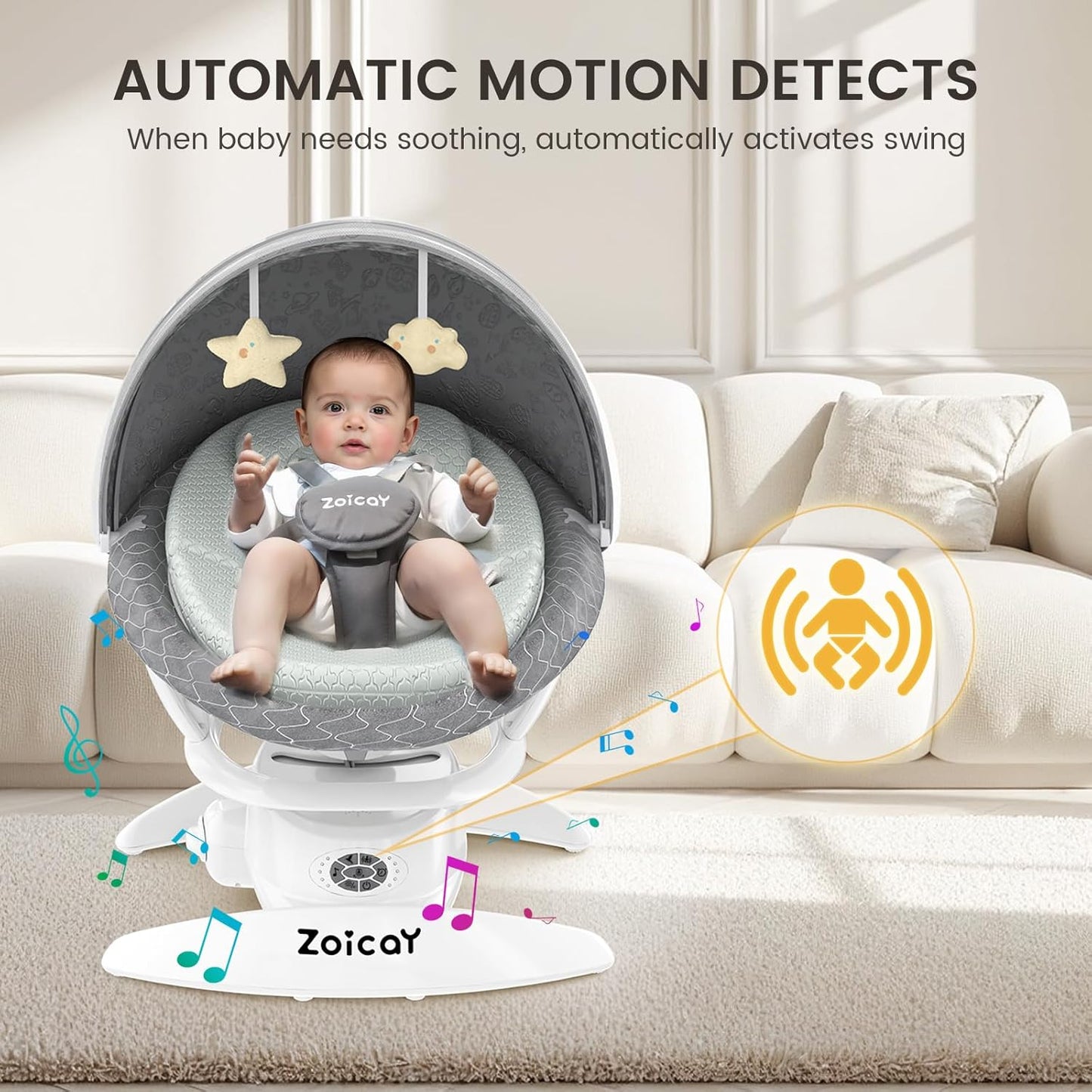 Baby Swing with Motion Sensor, Music, and 3 Modes
