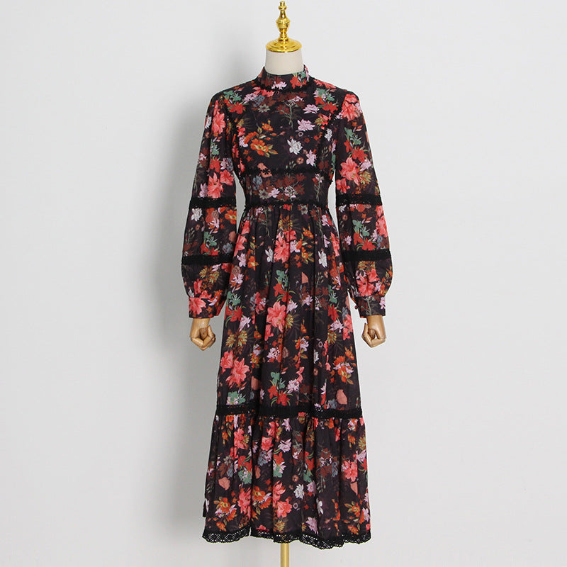 Tie-Dye Print Single-Breasted Balloon Sleeve Slim Fit Dress