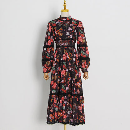 Tie-Dye Print Single-Breasted Balloon Sleeve Slim Fit Dress