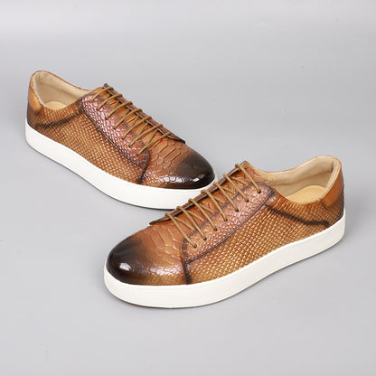 Men's Lace-up Embossed Flat Casual Genuine Leather Shoes