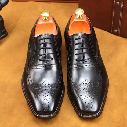 Classic British Brogue Engraved Men’s Shoes in Genuine Leather