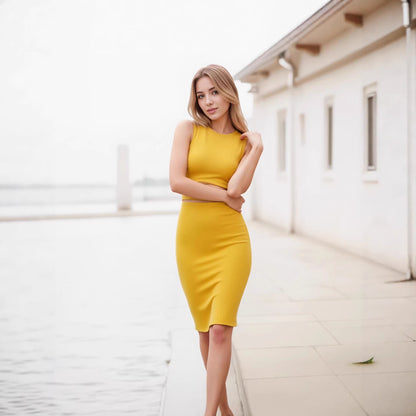 Womens Casual Sexy Tight-fitting Bandage Knee-length Sheath Dress