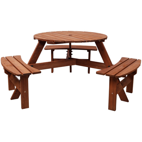 6-Person Kids Wooden Picnic Table with Built-In Benches