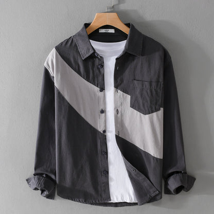 Men’s Leather Stitch Long Sleeve Fashion Shirt