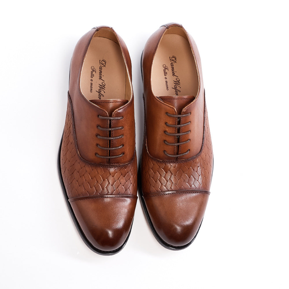 Woven Pattern Embossed Genuine Leather Formal Shoes