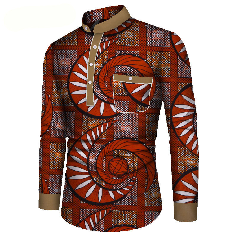 Vibrant African Print Long Sleeve Shirt for Men