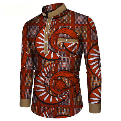 Vibrant African Print Long Sleeve Shirt for Men