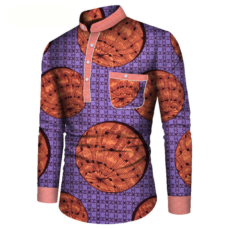 Vibrant African Print Long Sleeve Shirt for Men