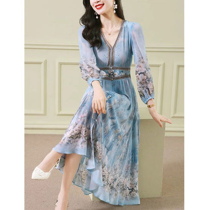 French Slimming Temperament Printed Floral Dress