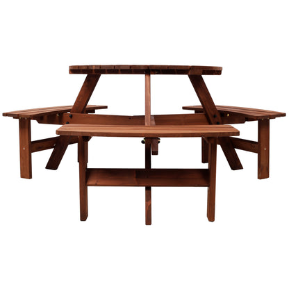 6-Person Kids Wooden Picnic Table with Built-In Benches