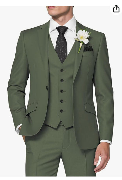 Men's Solid Color Business Jacket Vest Pants Set