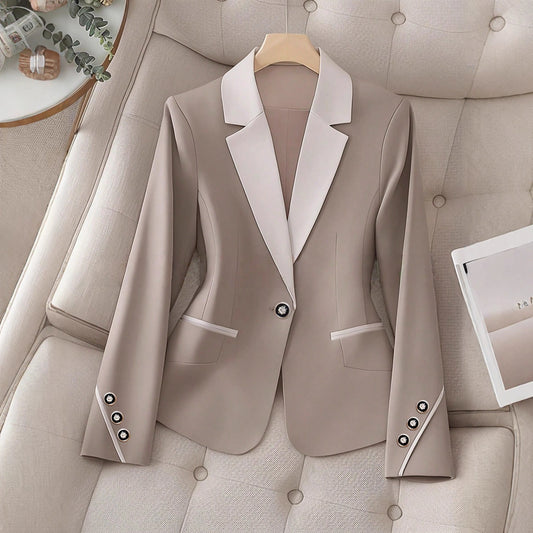 Stylish Khaki Blazer with Contrasting Buttons for Women