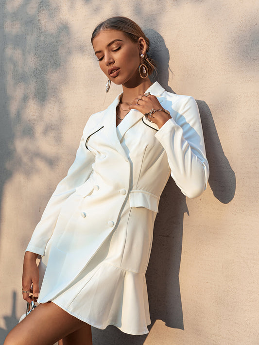 Women's V-neck Frill Long-sleeved Suit Mini Skirt