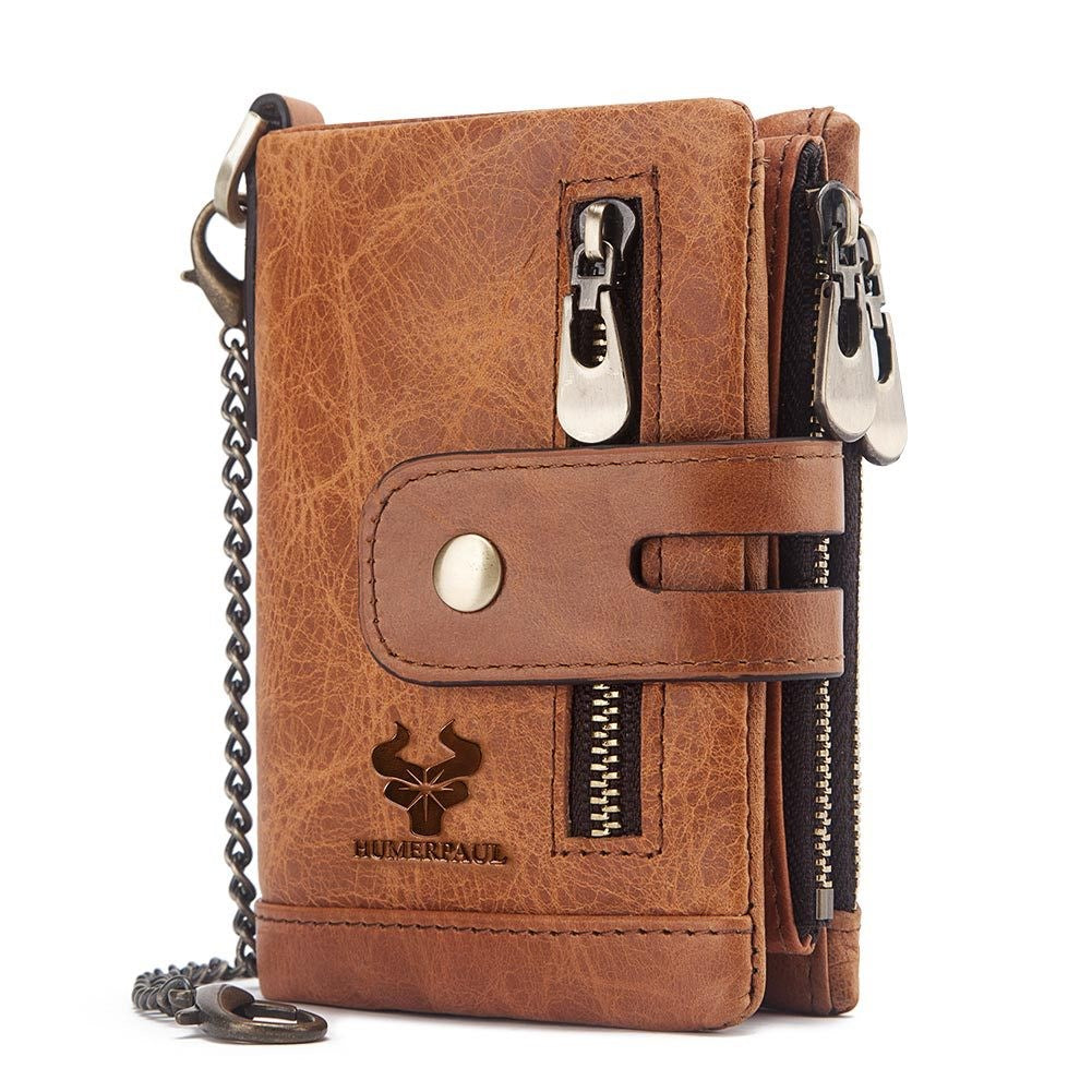Vintage-Style Leather Wallet with RFID Protection