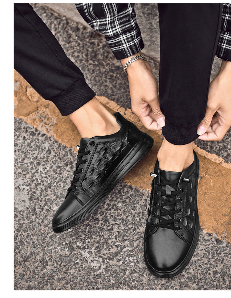 Men's Breathable Patterned Genuine Leather Sneakers