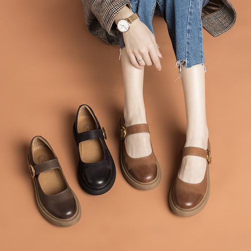 Vintage Mary Jane Women's Genuine Leather Shoes With Buckle