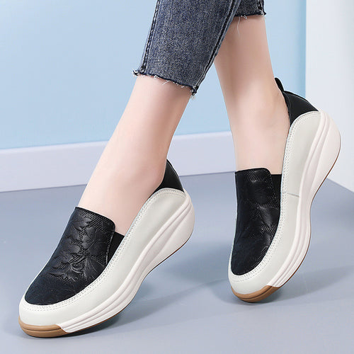 Women’s White Chunky Sneakers High Heel Slip-On Style