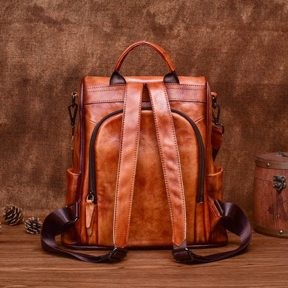 Genuine Cowhide Backpack – Luxury Anti-Theft Travel Bag
