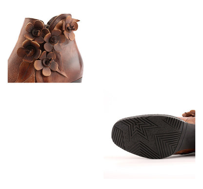 Handmade Mid-Heel Flower Boots for Women – Genuine Leather