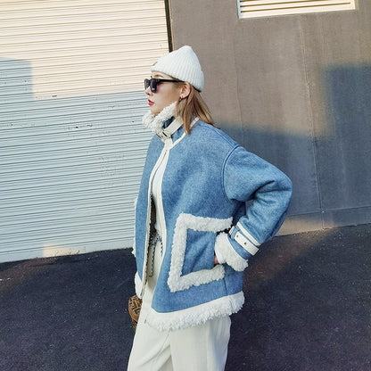 Women's Thick and Loose Denim-like Lamb Velvet Jacket