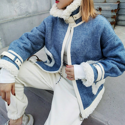 Women's Thick and Loose Denim-like Lamb Velvet Jacket