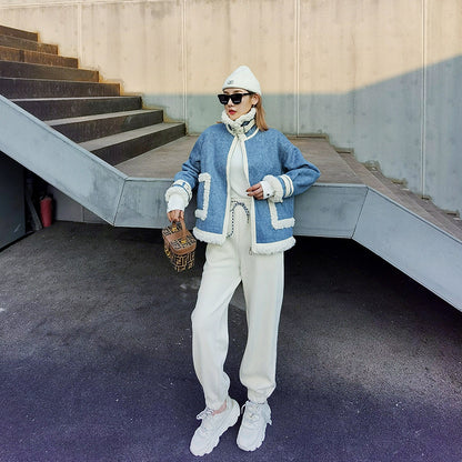 Women's Thick and Loose Denim-like Lamb Velvet Jacket