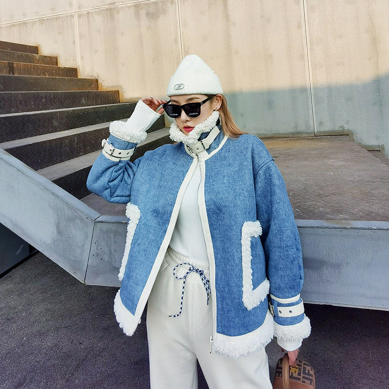 Women's Thick and Loose Denim-like Lamb Velvet Jacket