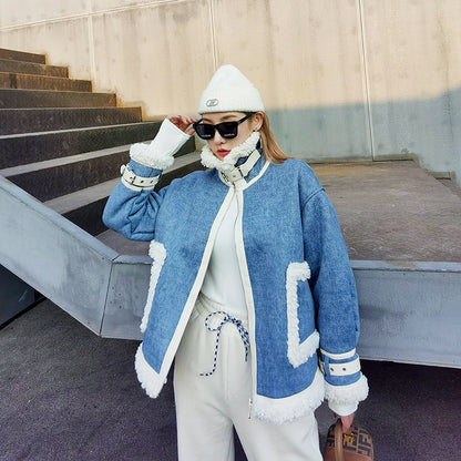 Women's Thick and Loose Denim-like Lamb Velvet Jacket