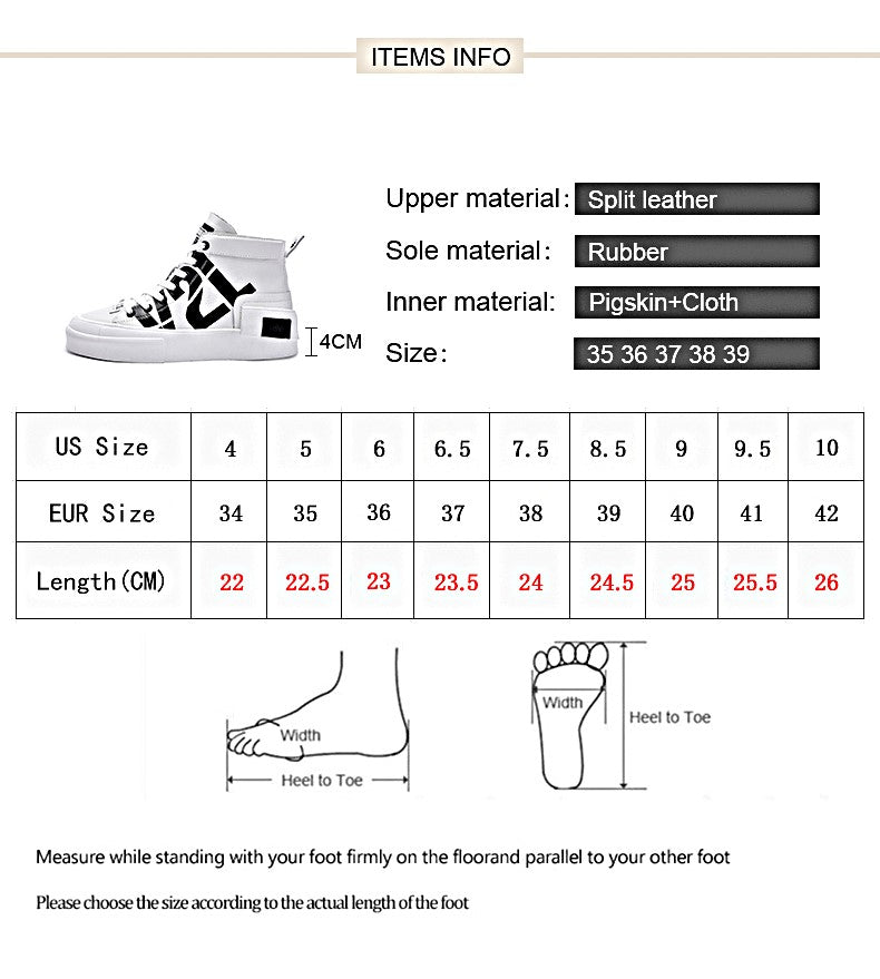 Casual Korean High-Top Lace-Up Printed Sneakers