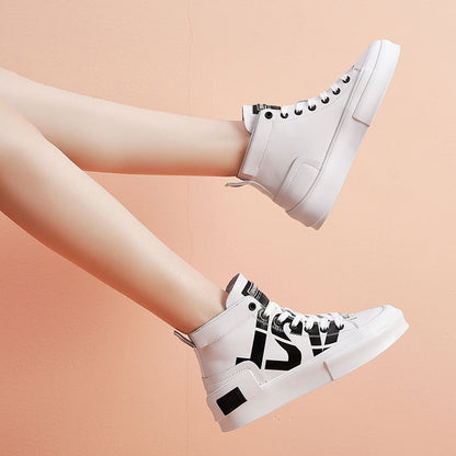 Casual Korean High-Top Lace-Up Printed Sneakers
