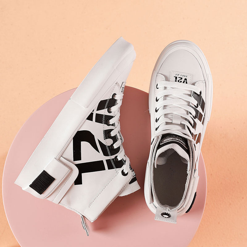 Casual Korean High-Top Lace-Up Printed Sneakers