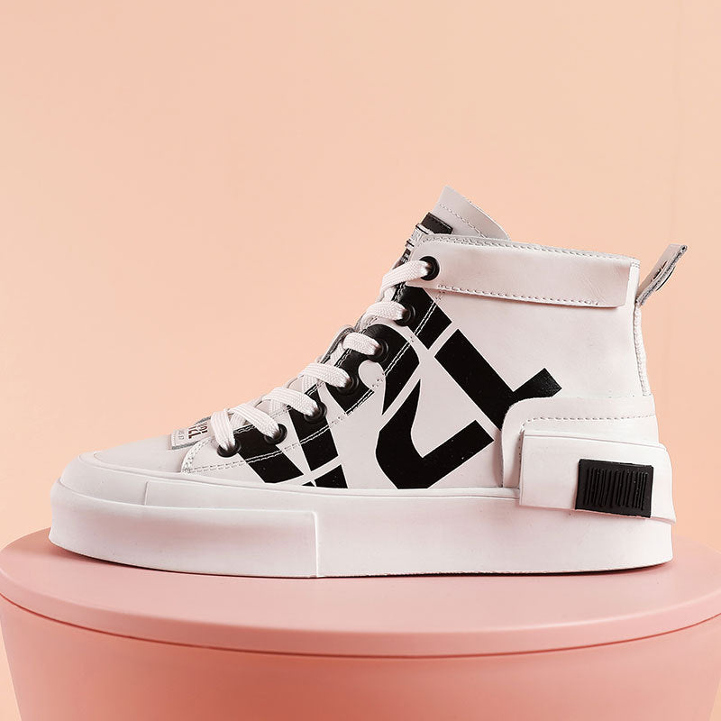 Casual Korean High-Top Lace-Up Printed Sneakers