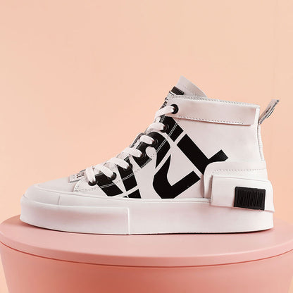 Casual Korean High-Top Lace-Up Printed Sneakers