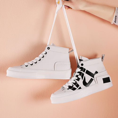 Casual Korean High-Top Lace-Up Printed Sneakers