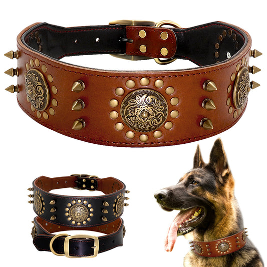 Genuine Leather Studded Dog Collar – Large Dogs