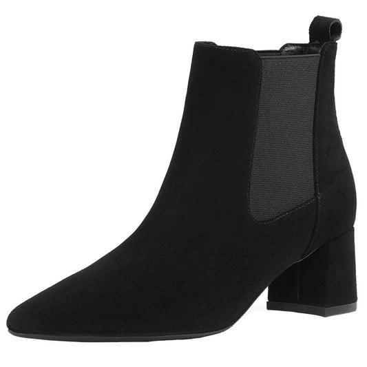 Women's Genuine Leather Mid-Heel Boots – Stylish Short Boots