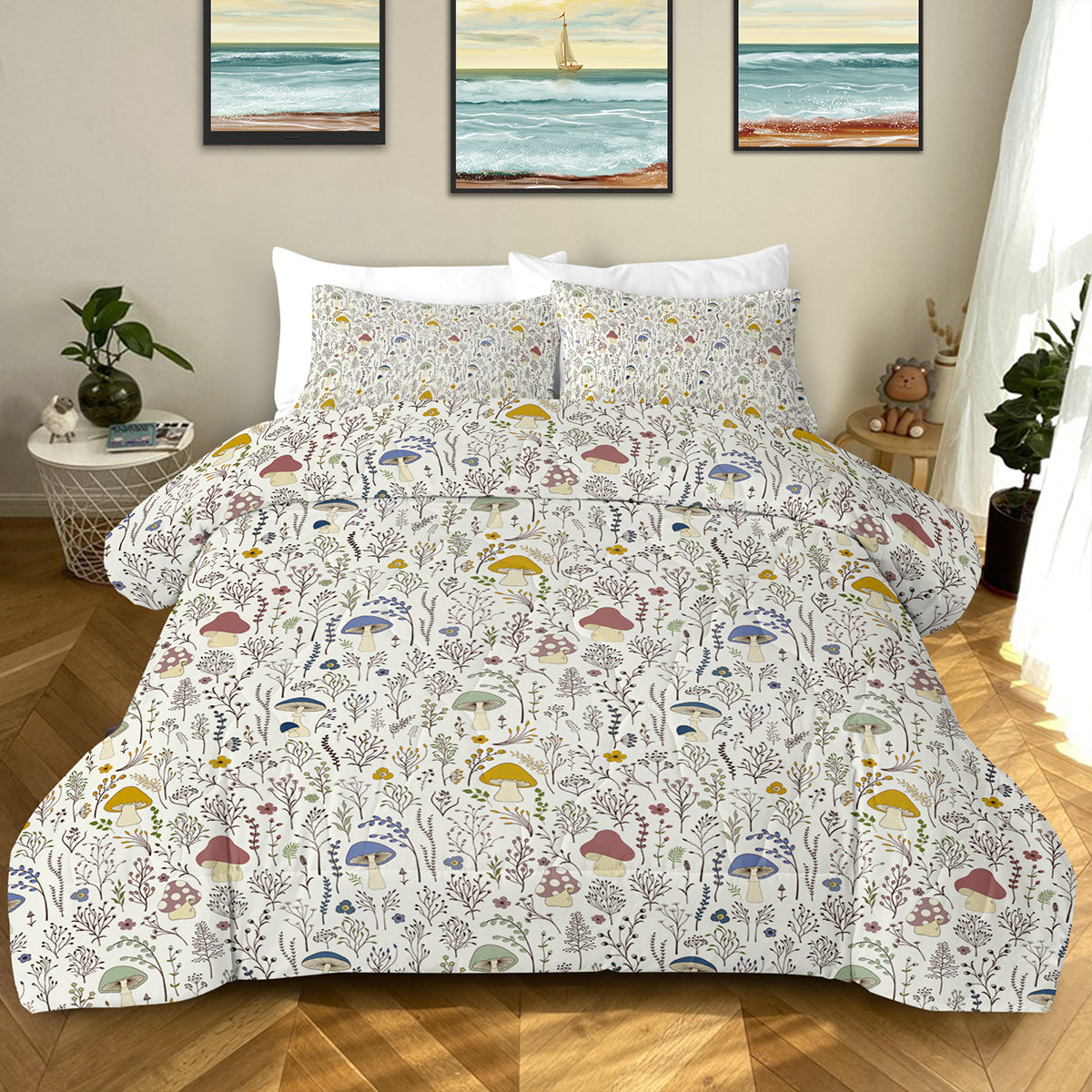 3 Pieces Mushroom Decoration Soft Bedding Comforter Set