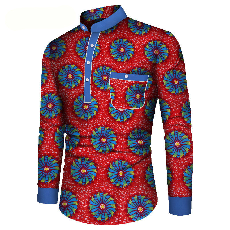 Vibrant African Print Long Sleeve Shirt for Men