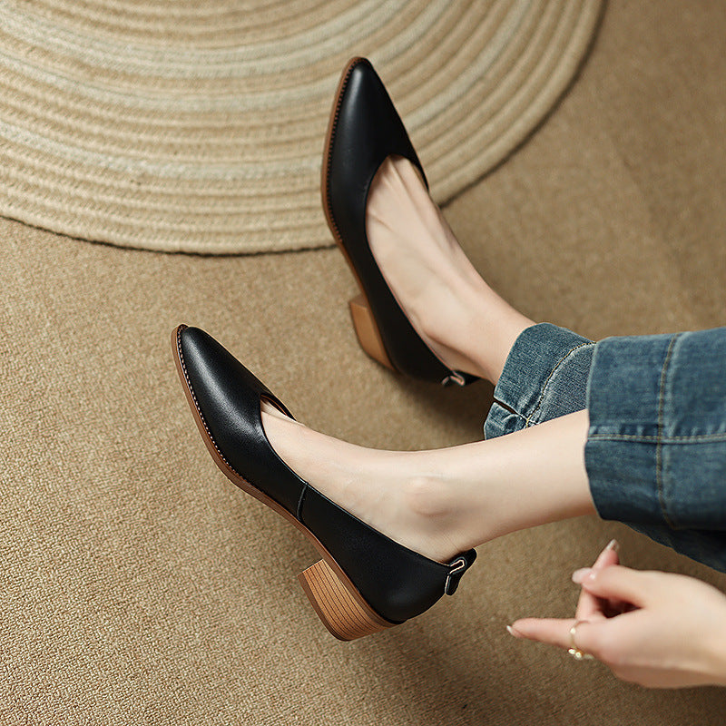 Genuine Sheepskin Leather Slip-On Heels for Women