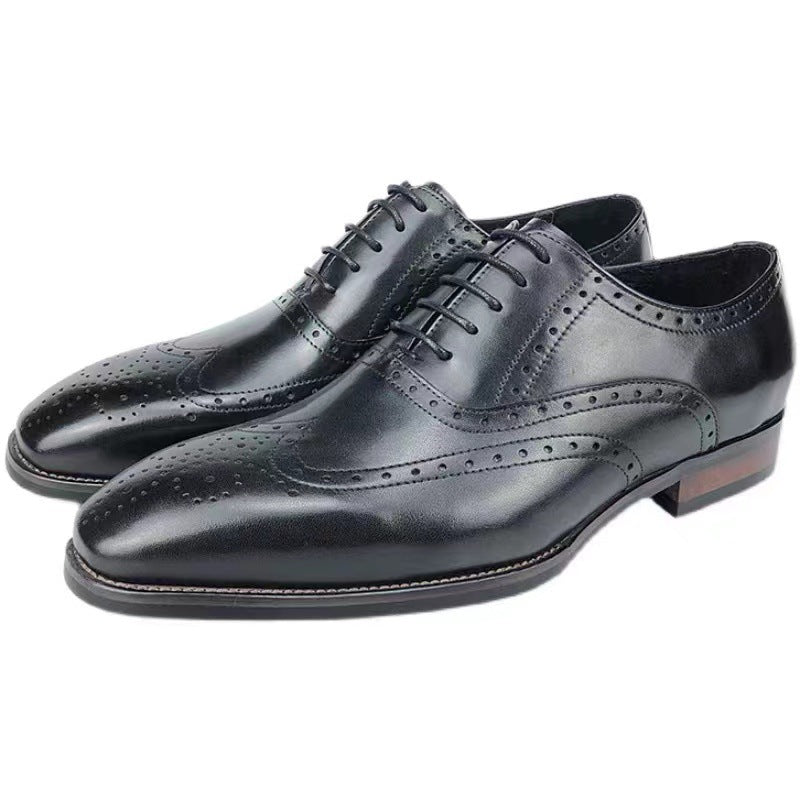 Classic British Brogue Engraved Men’s Shoes in Genuine Leather