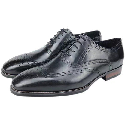 Classic British Brogue Engraved Men’s Shoes in Genuine Leather
