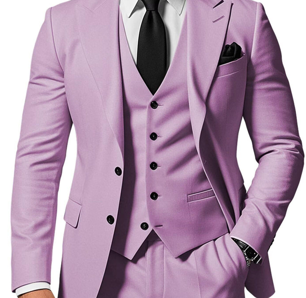 Men's Solid Color Business Jacket Vest Pants Set