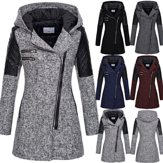 Women’s Winter Woolen Coat Slim Fit Hooded Zipper Jacket
