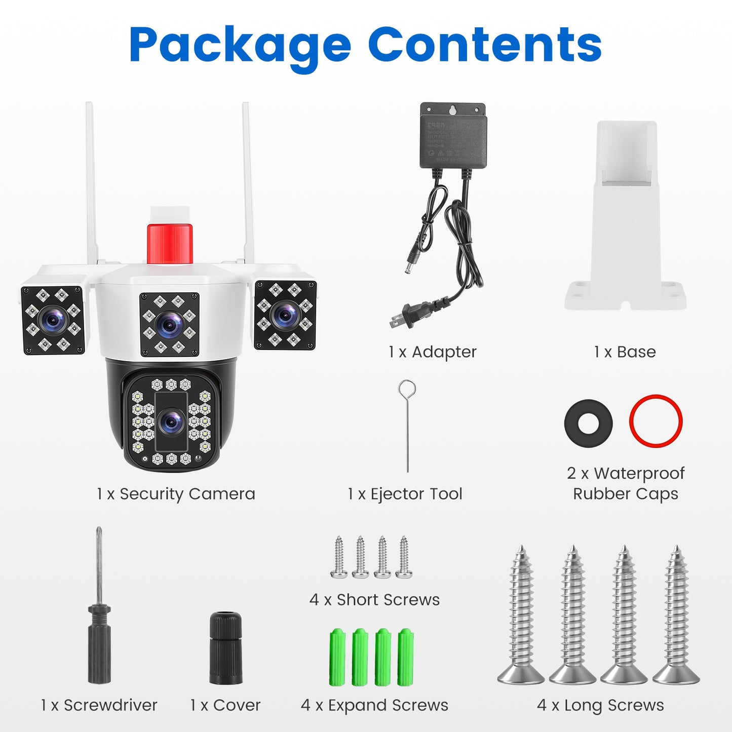 1080P HD 4-Way Camera, Spotlights & Siren, Two-Way Audio