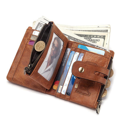 Vintage-Style Leather Wallet with RFID Protection